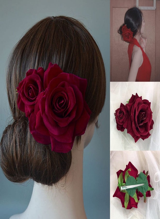 Kriccio Flower Hair Combs, Rose Flower Bohemia Hairpin Bride Costume Hair Decor for Party Wedding Wine Red - Image 1